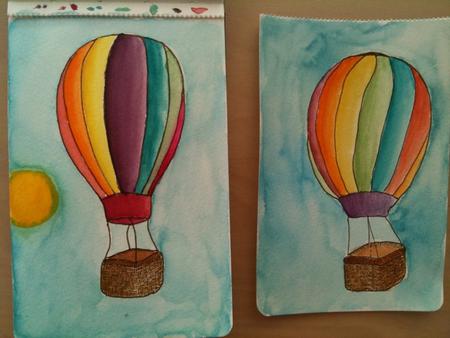 Drawing hot air balloons.