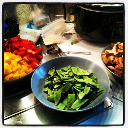 Chopping veggies for freezer meals.