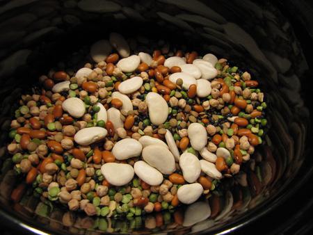 Preparing beans for a stew.